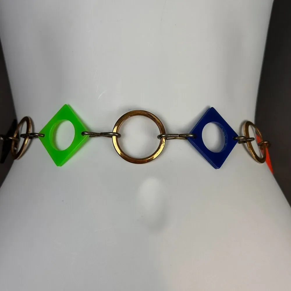 Vintage Metal + Plastic Geometric Chain Adjustable Belt 38